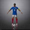 Man in Blue Football Jersey Number 10 White Shorts Red Socks Goggles with Soccer Ball