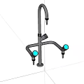 Gray Laboratory Faucet With Swivel Spout Multiple Outlets And Blue Knobs