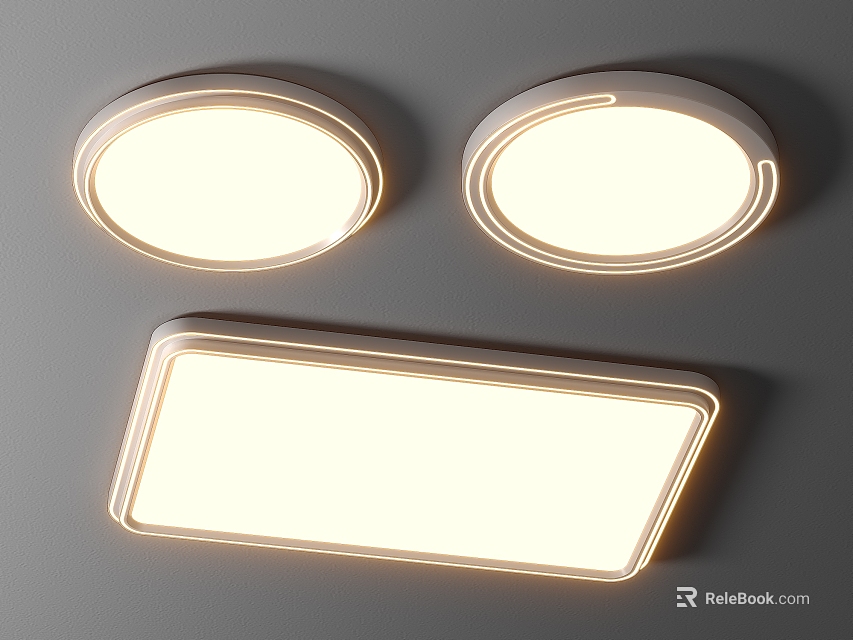 Ceiling Lights With Round And Rectangular Designs And Bright Glow 3d model 
