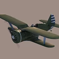 Vintage Green Biplane Fighter Plane Flying With Propeller In Blue Sky