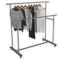 Metal Clothes Rack With Double Rod And Wheels For Hanging Clothes