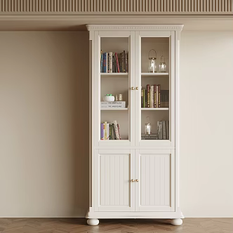 French Cream Style Bookcase Side Cabinet Storage Cabinet 3d model