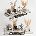 Stylish Decorative Ornament Set With Pampas Grass Vases Aroma Diffusers Candles Trays And Books