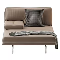 Brown Leather Chaise Lounge With Plaid Pillow Gray Blanket And Metal Legs