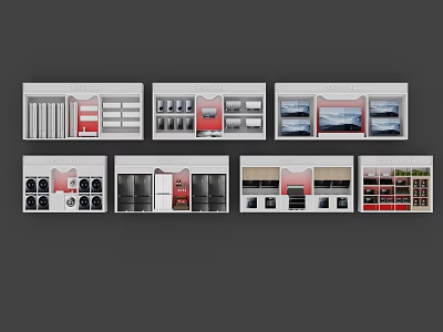 Mall Store Display Design With Red White Shelves And Product Arrangements 3d model
