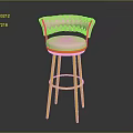 Stylish Pink Upholstered Bar Stool With Yellow Metal Legs And Diamond Stitching Backrest