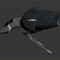 Futuristic Spaceship with Sleek Dark Design Sharp Nose Green Red Lights and Side Engines