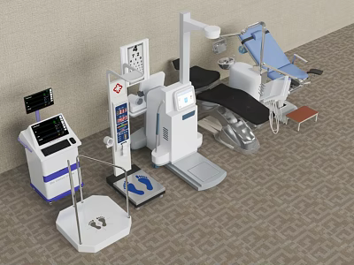 Comprehensive Medical Equipment With Examination Tables Monitoring Devices And Surgical Instruments 3d model
