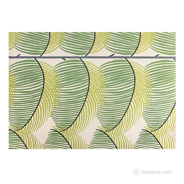 Stylish Square Rug With Green Yellow Leaf Pattern And Black Decorative Lines 3d model