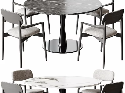 Modern Round Dining Table Set With Four Upholstered Chairs And Marble Top 3d model