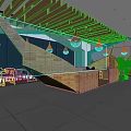 Modern Restaurant Interior Featuring Wooden Structure Pendant Lights Large Windows Seating Area And Dark Flooring