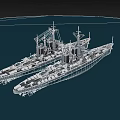 Detailed Warship Models Displayed Side by Side With Intricate Design Features 3d model