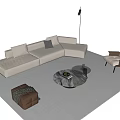 Modern L shaped Sofa and Coffee Table Set With Marble Top Armchair Floor Lamp Ottoman