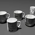 Ceramic Mugs With Various Gray And White Abstract Patterns On Gray Background