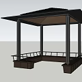 Modern Landscape Pavilion With Black Roof Metal Columns And Wooden Benches