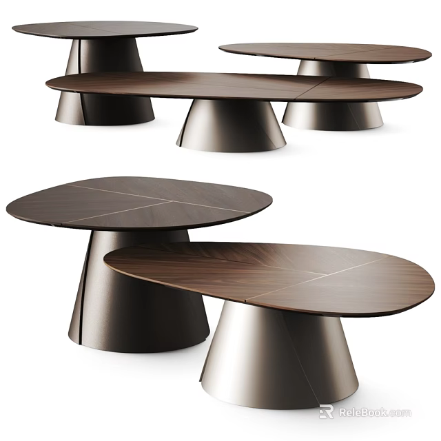Modern Minimalist Oval Wooden Dining Tables With Sleek Conical Metallic Bases For Upscale Dining Rooms 3d model 