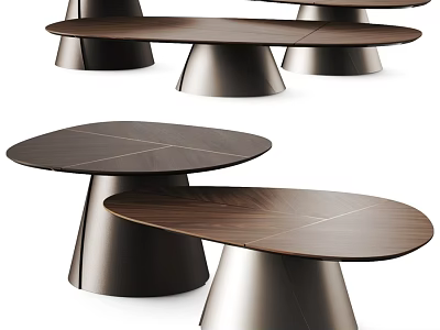Modern Minimalist Oval Wooden Dining Tables With Sleek Conical Metallic Bases For Upscale Dining Rooms 3d model