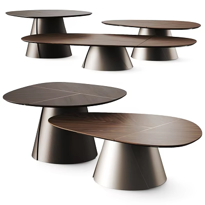 Modern Minimalist Oval Wooden Dining Tables With Sleek Conical Metallic Bases For Upscale Dining Rooms 3d model