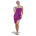 Woman Wrapped in Purple Towel Standing Barefoot on White Background