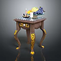 Fresh Assorted Fruits On Decorative Wooden Table With Wine Glass And Candle