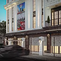 White Three Story Detached Villa With Balconies Greenery Large Windows Front Porch And Trees