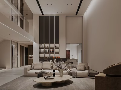Loft Living Room Modern Minimalist Interior With Sofas And Coffee Table 3d model