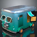 Green Food Truck With Silver Roof Open Door Green Awning Orange Wheels Large Front Windows