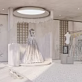 Elegant Bridal Shop Interior With Displayed Wedding Dresses And Soft Lighting Decor