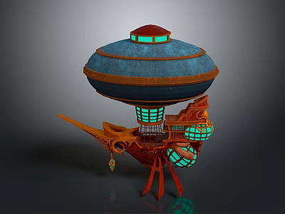 Futuristic Cosmic Aerospace Craft With Blue Dome Green Windows And Orange Structure 3d model