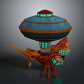 Futuristic Cosmic Aerospace Craft With Blue Dome Green Windows And Orange Structure