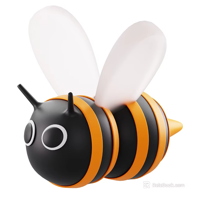 Flying Animal Cute Black Yellow Striped Bee With White Wings And Round Eyes 3d model 