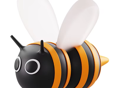 Flying Animal Cute Black Yellow Striped Bee With White Wings And Round Eyes 3d model