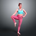 Woman in Blue Sports Bra and Pink Leggings Doing Yoga Pose Standing on One Leg