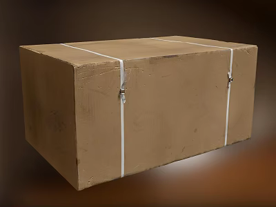 Sturdy Brown Cardboard Box Secured with White Straps and Metal Buckles 3d model