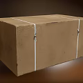 Sturdy Brown Cardboard Box Secured with White Straps and Metal Buckles