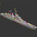 3D Rendered Warship Model With White Body Orange Bottom And Antennas