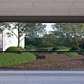 Modern Garden Courtyard Landscape Design With White Building Trees And Trimmed Hedges