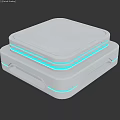 White Square Stacked Electronic Device With Light Blue Accent Lines And Handle