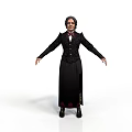 Woman in Black Formal Coat And Long Dress With Arms Outstretched Standing Pose