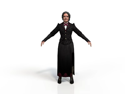 Woman in Black Formal Coat And Long Dress With Arms Outstretched Standing Pose 3d model