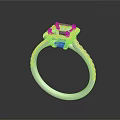 Elegant Silver Ring With Square Center Diamond And Small Diamonds Inlaid Band Design