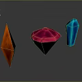 Colorful Glossy Gemstone Shapes In Orange Pink Blue On Black Background With Reflections