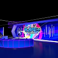 Neon Lit Corridor With Glowing Line Frames Colorful Walls And People Walking