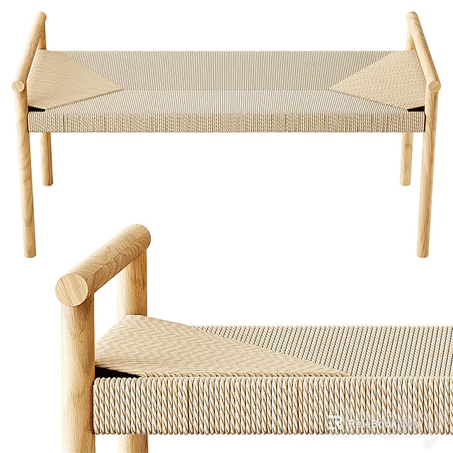 Modern Public Chair Design With Wooden Legs And Woven Seat Surface 3d model 