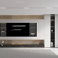 Modern TV Background Wall With Built in TV Fireplace And Storage Shelves
