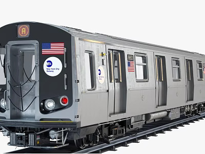 Silver Gray Subway Train With A Line American Flag Stickers Doors And Windows On Tracks 3d model