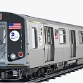 Silver Gray Subway Train With A Line American Flag Stickers Doors And Windows On Tracks