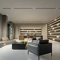 Modern Office Interior Design With Open Layout Sofa Area Bookshelves And Work Desk