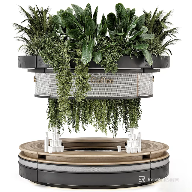 Elegant Floral Vase with Hanging Green Plants Vines and Wooden Base Design 3d model 