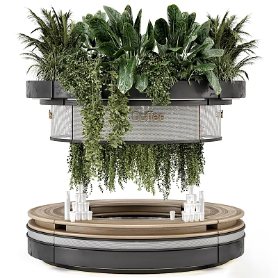 Elegant Floral Vase with Hanging Green Plants Vines and Wooden Base Design 3d model